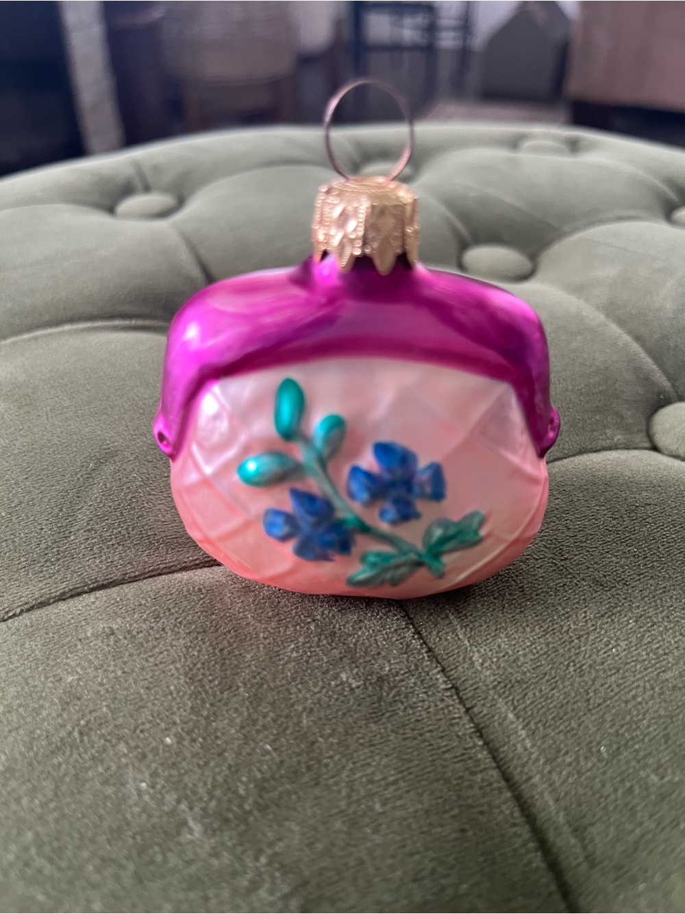 Glass Floral Ornament in Pink and Purple